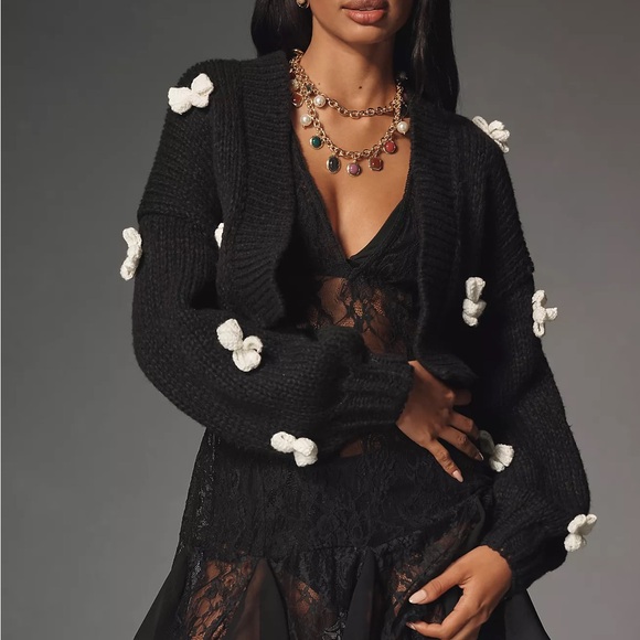 Anthropologie Sweaters - Anthropologie Black Cardigan with White Details